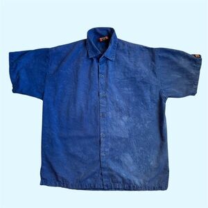 Vintage 90s Dagoli Short Sleeve Button Down Acid Wash Blue Large